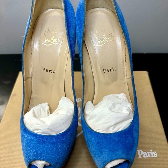 Christian Louboutin Womens Suede Daffodile Slip-On Heels Bleu Saphir Size 9.5 - Picture 7 of 9